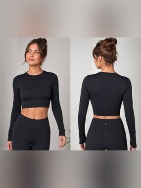 Offline by Aerie Black Long Sleeve Cropped Seamless Athletic Top Women’s S/P